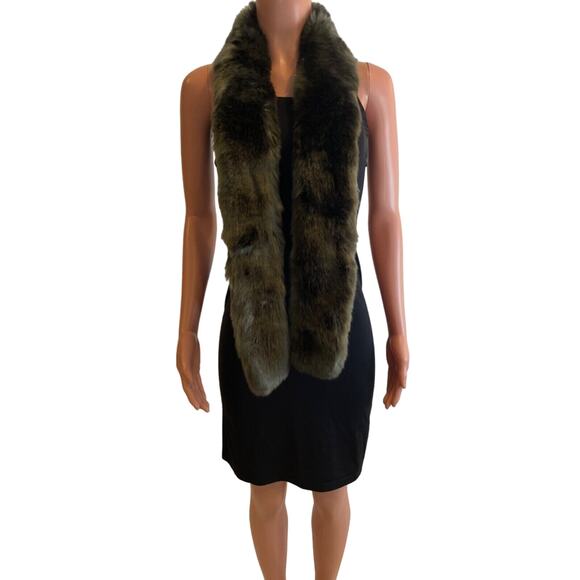 Evelyne Prelonge Faux Fur Scarf Gray Neck Wrap Stole 62" France Luxury Mob Wife - Picture 3 of 13
